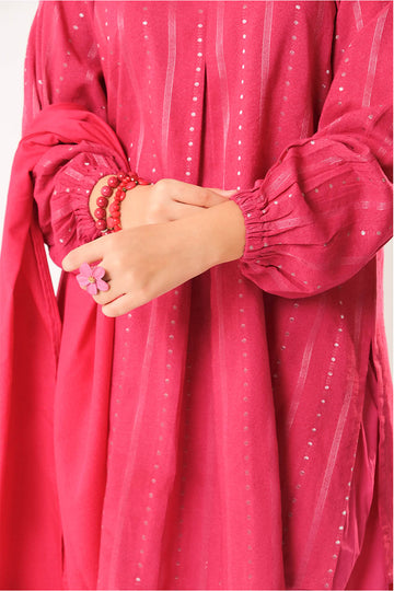 Girls winter clothes | S.Pink & Sliver | Casual 3 Piece Suit  | Cotton Karandi Dobby  | GAD-03213